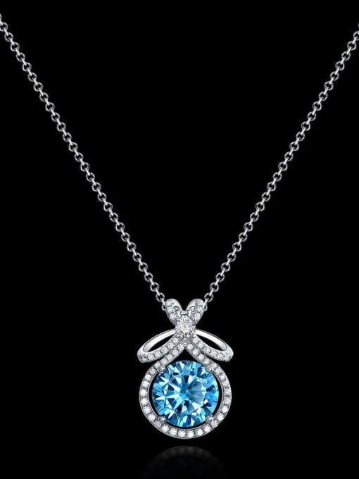 Sky blue [n 1862] 925 Sterling Silver High Carbon Diamond Geometric Luxury Necklace